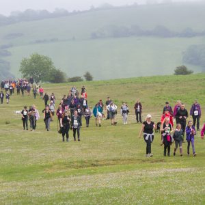 Thousands of Weston Hospicecare supporters at Wavering Down during the 2019 Mendip Challenge.